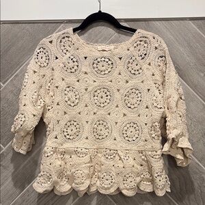 Solitaire Beige Crochet Peplum Blouse